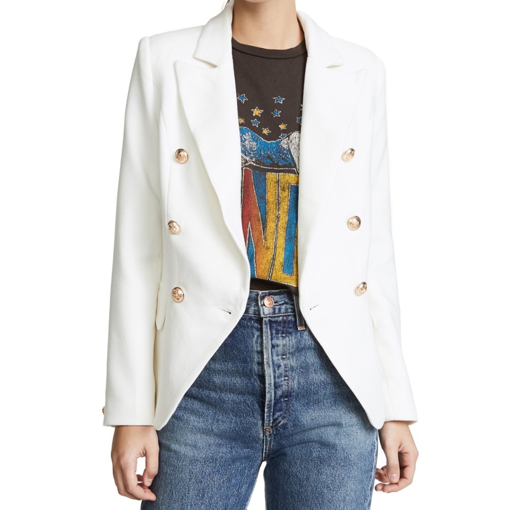 Lioness White Double-Breasted Blazer with Gold Buttons
